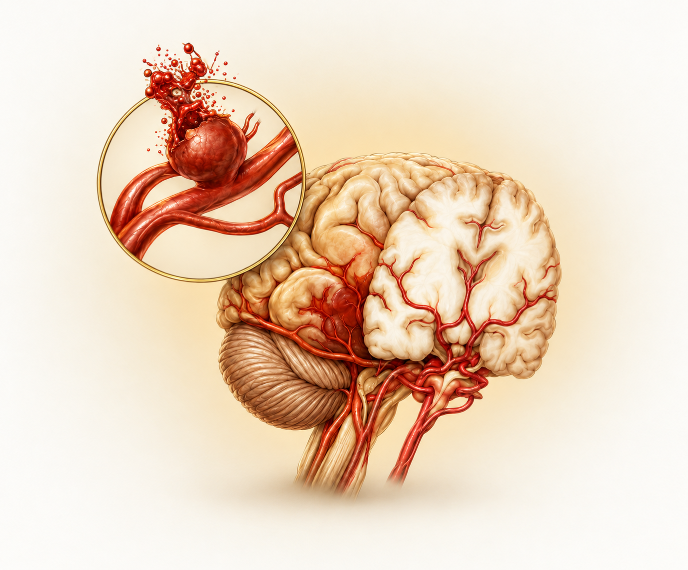 Medical illustration of an aneurysm in the brain